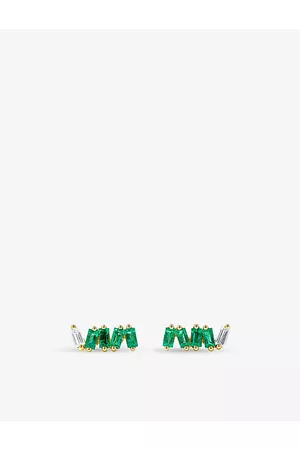 Suzanne Kalan Diamond Bar 18ct Yellow-Gold, 0,42ct Emerald and 0,10ct Diamond Stud Earrings
