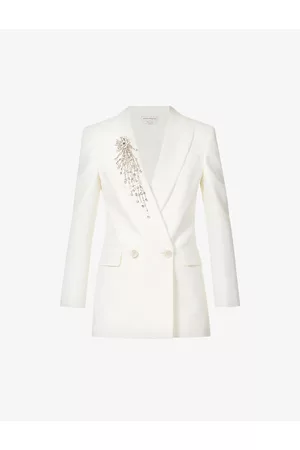 Alexander McQueen Womens Crystal-embellished Double-breasted Wool Blazer 10