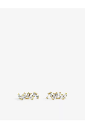 Suzanne Kalan Diamond Bar 18ct Yellow-Gold and Baguette Diamond 0.18ct Stud Earrings