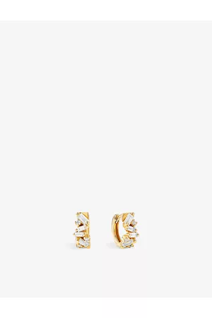 Suzanne Kalan Fireworks 18ct Yellow-Gold 0.10ct Brilliant-Cut Diamond 0.60ct Baguette Diamond Huggie Earrings