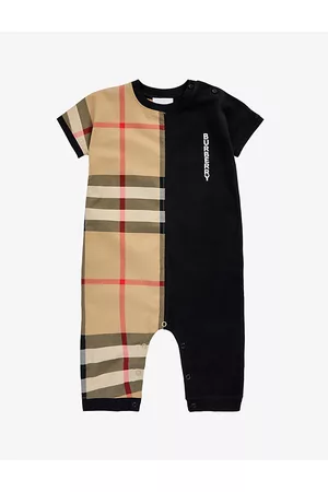 Burberry Check-panel Stretch-cotton Romper 1-18 Months 1 Month