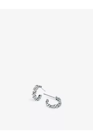 Suzanne Kalan 18ct White Gold, 0.23ct Baguette-Cut Diamonds and 0.10ct Brilliant-Cut Diamonds Hoop Earrings