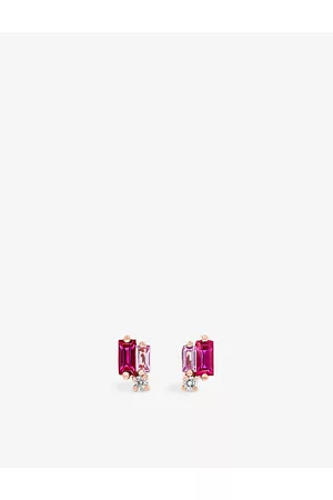 Suzanne Kalan Fireworks 18ct Rose Gold, 0.52ct Baguette-Cut Sapphire and 0.04ct Brilliant-Cut Diamond Stud Earrings