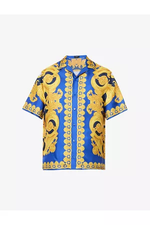 VERSACE Mens Baroque-print Relaxed-fit Silk Shirt 40