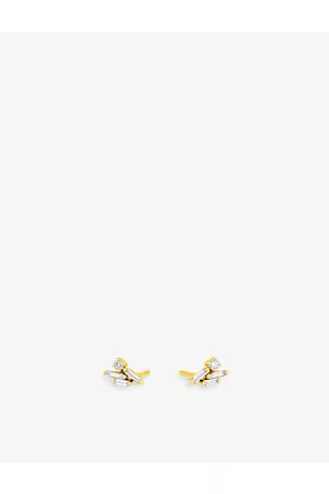 Suzanne Kalan Eva 18ct Yellow-Gold, 0.08ct Baguette Diamond and 0.05ct Round Diamond Stud Earrings