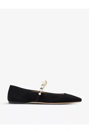 Jimmy Choo Womens Ade Pearl and Crystal-Embellished Suede Ballet Flats Eur 36 / 3 Uk Women