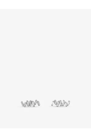 Suzanne Kalan Diamond Bar 18ct White-Gold and Baguette Diamond 0.18ct Stud Earrings