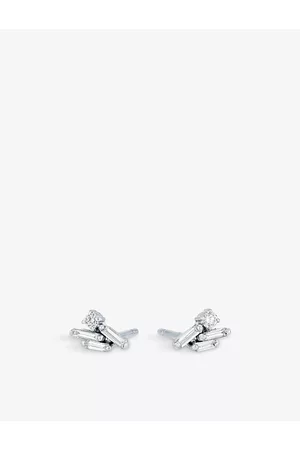 Suzanne Kalan Eva 18ct White-Gold, Baguette Diamond 0.08ct and Round Diamond 0.05ct Stud Earrings