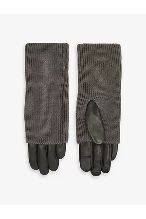 AllSaints Women Gloves - Womens Zoya Cuff-detail Leather and Knitted Gloves S