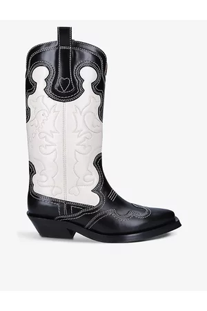 Ganni Womens Mid Shaft Western Leather Boots 6