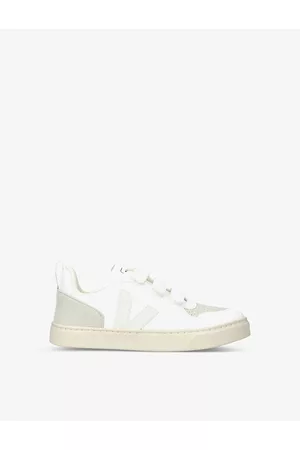 Veja Sneakers - V-10 Logo Organic Cotton and Vegan Suede Low-top Trainers 6-9 Years 12.5
