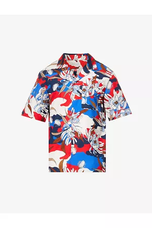 Moncler Mens Floral-print Camp-collar Cotton-poplin Shirt S