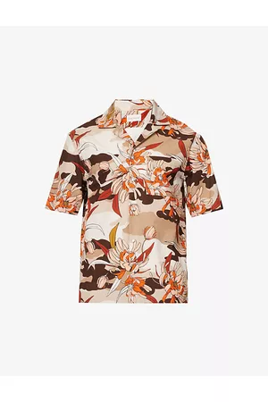 Moncler Mens Floral-print Camp-collar Cotton-poplin Shirt S