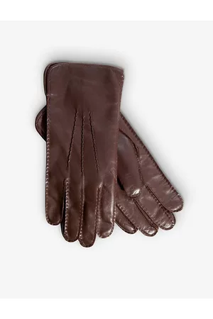 ASPINAL OF LONDON Mens Stitch-Embellished Cashmere and Leather Gloves