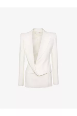Alexander McQueen Women Double Breasted Jackets - Womens Draped-lapel Double-breasted Wool Jacket 6