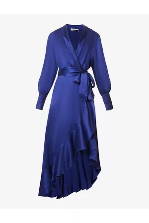 ZIMMERMANN Women V-Neck Dresses - Womens Plunge-neck Wrap-over Silk Midi Dress Xxs