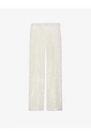 Claudie Pierlot Womens Sequin-Embellished Wide-Leg Mid-Rise Stretch-Woven Trousers 6