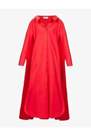 VALENTINO Women Midi Dresses - Womens V-neck Trapeze-silhouette Cotton-poplin Midi Dress 6