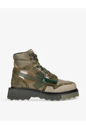 OFF-WHITE Men Outdoor Shoes - Mens Arrow-embroidered Suede and Leather Hiking Boots 8