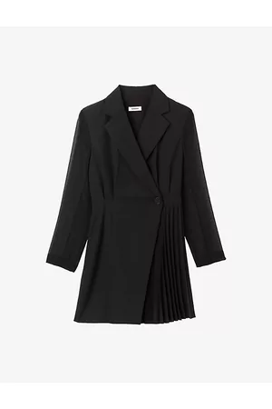 Sandro Womens Wrap-Over Woven and Wool-Blend Mini Dress 6