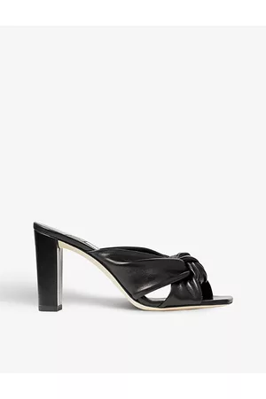 Jimmy Choo Womens Avenue 85 Knot-Embellished Leather Heeled Mules Eur 36 / 3 Uk Women