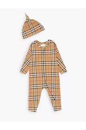Burberry Baby Rompers - Claude Checked Stretch-cotton Romper and Beanie set 1-6 Months 1 Month
