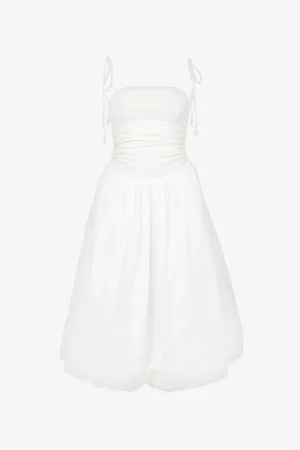 Amy Lynn Womens Pufball Ruched Stretch-Cotton Midi Dress Xs