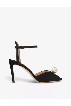 Jimmy Choo Womens Sacora 85 Faux Pearl-Sphere Suede Heeled Sandals Eur 36 / 3 Uk Women