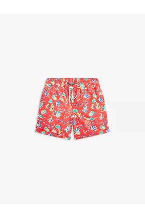 Ralph Lauren Boys Swim Shorts - Boys Kids Floral-print Elasticated-waist Cotton Swim Trunks 12-14 Years S