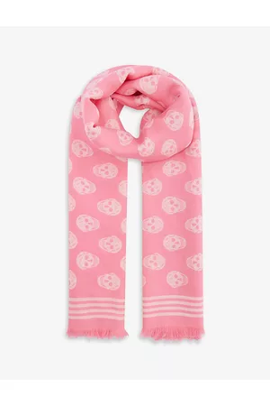 Alexander McQueen Women Winter Scarves - Womens Skull-print Fringe-trimmed Wool Scarf 1 Size