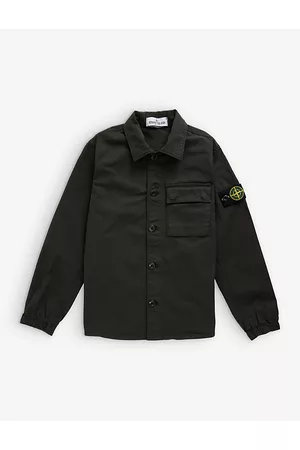 Stone Island Boys Jackets - Boys Kids Brand-badge Regular-fit Stretch-cotton Shirt 4-12 Years 10 Years