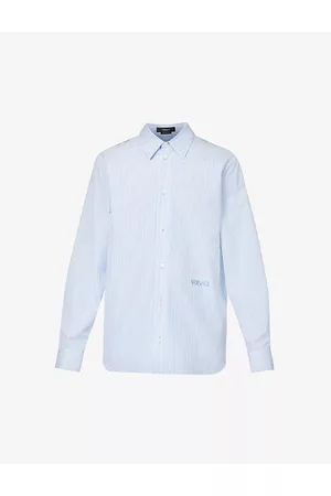 VERSACE Men Short sleeved Shirts - Mens Baroque-panel Striped Relaxed-fit Cotton-poplin Shirt 38