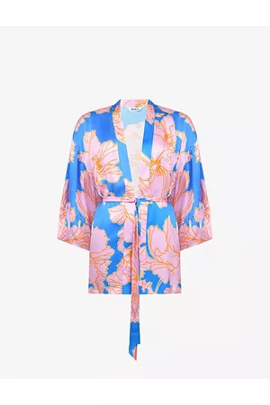 Ro&Zo Women Floral Jackets - Womens Floral-print Self-tie Woven Kimono 6