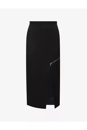 Alexander McQueen Women Midi Skirts - Womens Split-hem Zip-embellished Wool Midi Skirt 4
