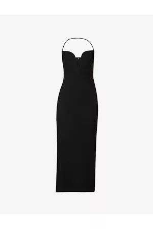 Givenchy Women V-Neck Dresses - Womens Plunge-neck Slim-fit Stretch-wool Midi Dress 10