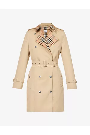 Versace Doublebreasted Canvasjacquard Trench Coat - Women - Tan Trench Coats - XL