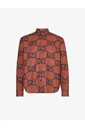 Gucci Monogram-print Short-sleeve Shirt in Blue for Men