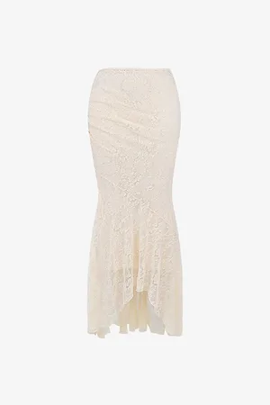 House Of Cb Womens Therese Asymmetric-Hem Stretch-Lace Maxi Skirt L