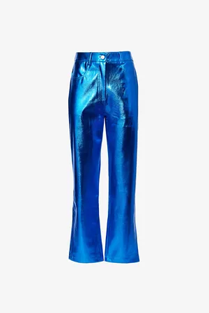 Amy Lynn Womens Metallic Straight-Leg Mid-Rise Faux-Leather Trousers Xs