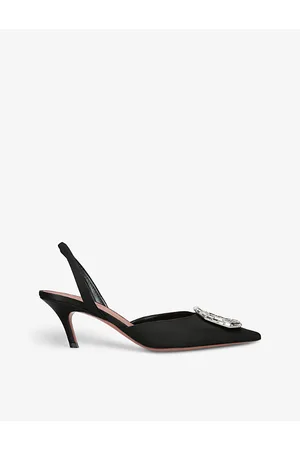 Amina Muaddi Womens Camelia Crystal-Embellished Satin Heeled Slingback Pumps Eur 36 / 3 Uk Women