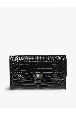 ASPINAL OF LONDON Womens Removable-Insert Patent Crocodile-Embossed Leather Travel Wallet