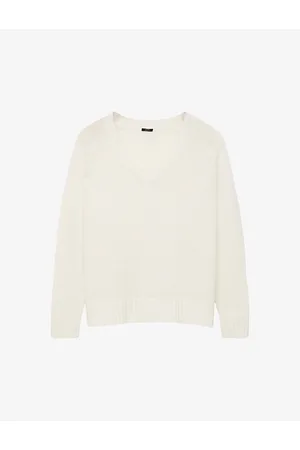 Joseph Womens V-Neck Wide-Rib Cashmere Jumper L