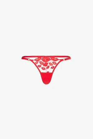 BlueBella Womens Marian Lip-Embroidered Stretch-Lace Thong 8