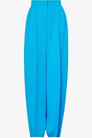 Alexander McQueen Draped Bow Wide Leg Wool Trousers