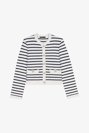 Maje Womens Stripe-Pattern Stretch-Knit Cardigan 6