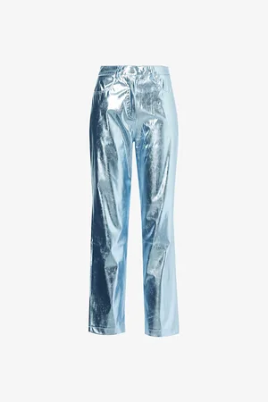 Amy Lynn Womens Metallic Straight-Leg High-Rise Faux-Leather Trousers 6
