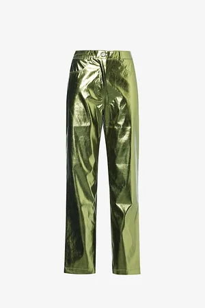 Amy Lynn Womens Metallic Straight-Leg High-Rise Faux-Leather Trousers 6