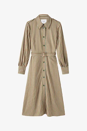 LK Bennett Womens Frances Stripe-Pattern Woven Midi Dress 8