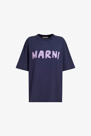 Marni Womens Boxy-Fit Logo-Print Cotton T-Shirt 6