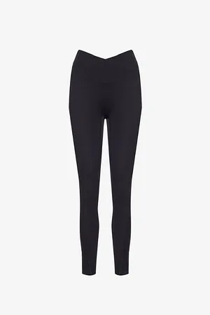 GymShark Womens Gym-Kit Cross-Over Waistband Logo-Print Stretch-Jersey Leggings Xxs